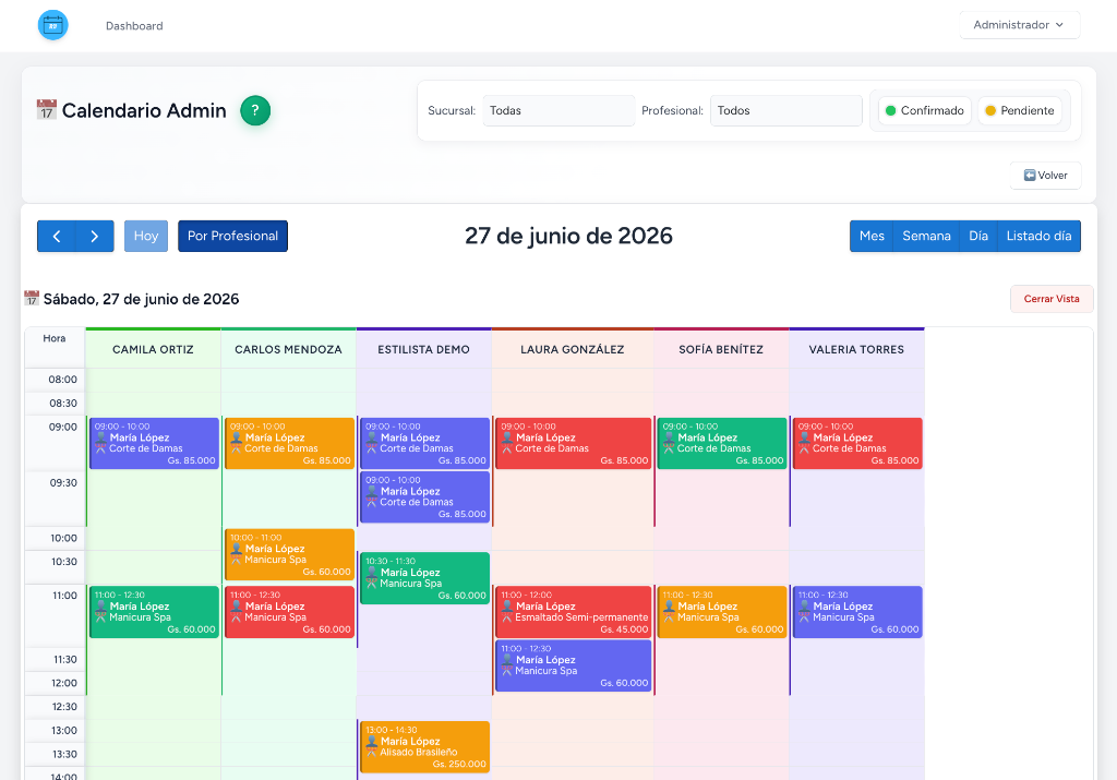 RV Reservas Administrador Calendario